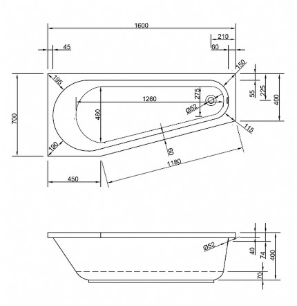 Badewanne Modell Massa 160/70 link