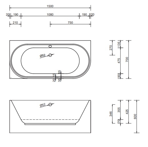 Badewanne Modell Salm V links 150 Badewanne Modell Salm V links 150